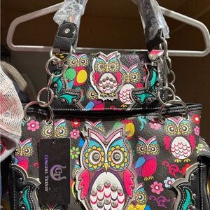 Cowgirl Trendy Owl Purse & Wallet Set | Black | NWT